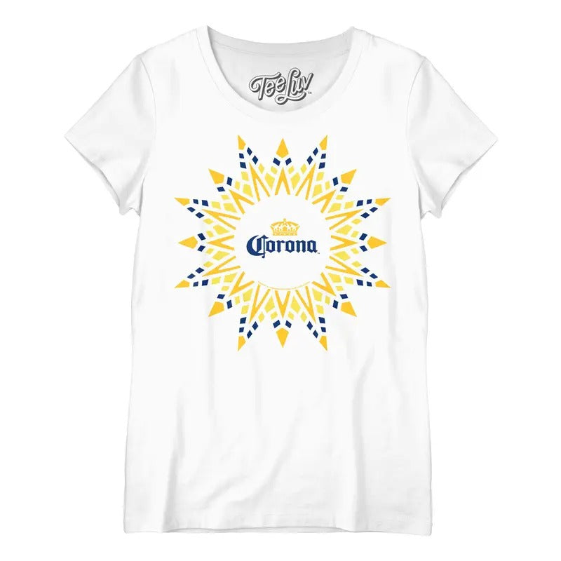 Corona Beer Sun Logo Women's Scoopneck T-Shirt - White Hoodie, Sweatshirt | RetroVerseTees.com