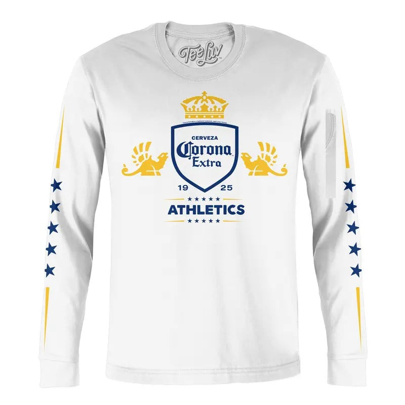 Corona Extra Athletics Stars Long Sleeve T-Shirt - White Hoodie, Sweatshirt | RetroVerseTees.com