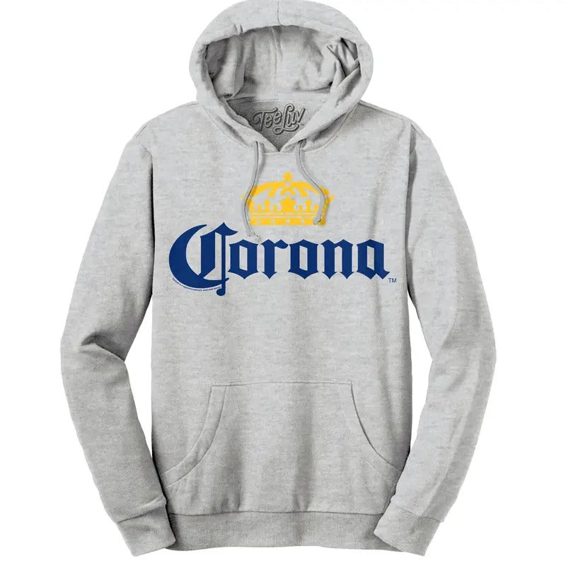 Corona Logo Pullover Hooded Sweatshirt - Gray T-Shirts, Hoodie | RetroVerseTees.com
