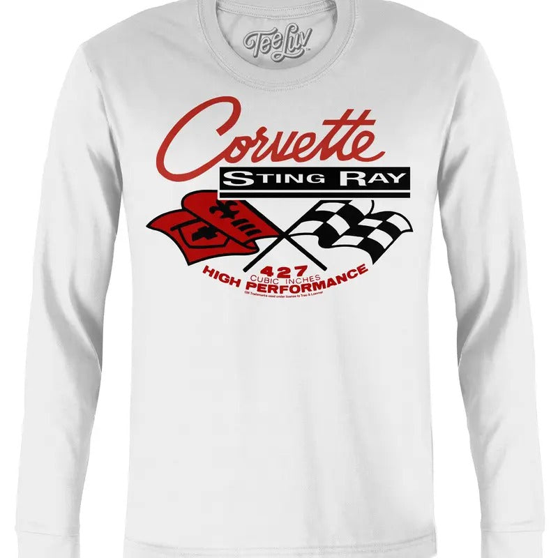 Corvette Stingray Long Sleeve T-Shirt - White graphic tee Hoodie, Sweatshirt | RetroVerseTees.com