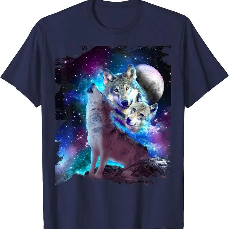 Cosmic Space Wolf Wolves Family Howling At Moon T-Shirt Hoodie, Sweatshirt | RetroVerseTees.com