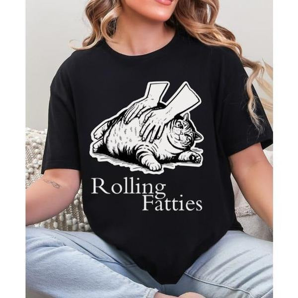 Rolling Fatties Funny Fat Cat Lovers T-shirt Casual Crewneck FOG Tee for Women & Men Loose Fit Poly/Cotton Blend Machine...