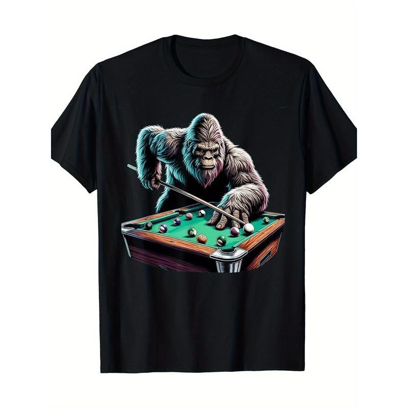 [Cotton Graphic T-Shirt] 100% Cotton Men's Fun Sasquatch Pool Player Graphic T-Shirt