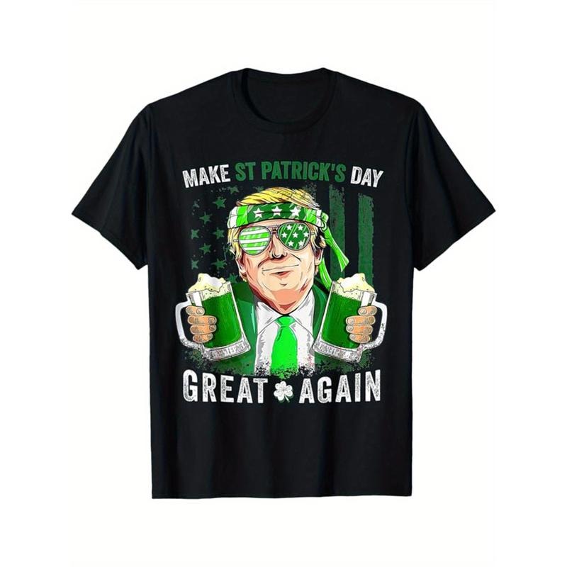 [Cotton Graphic Tee] Men's Cotton Graphic Tee - St. Patrick's Day Print T-shirt