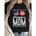 Cotton Patriotic American Flag Mom Graphic T-Shirt