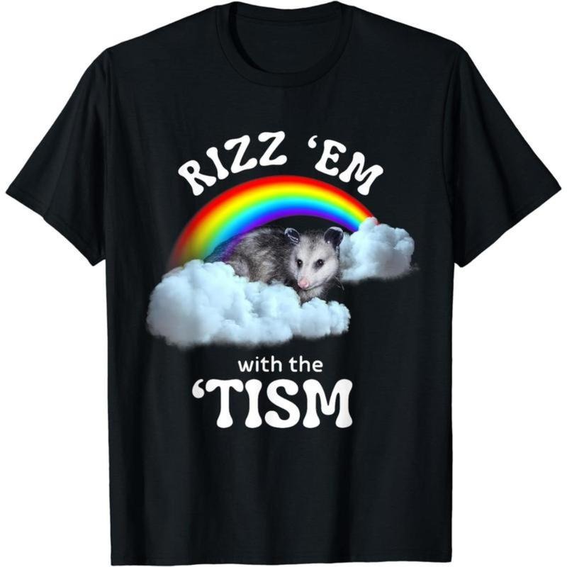 Cotton Short Sleeve Autism Funny Rizz Pocket monsters With TNF Tism Meme Autistic Opossum T-Shirt for Men Women Graphic...
