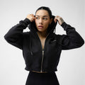 Women's Cropped Skull Zip-up Hoodie - Black Polyester/Cotton T-Shirts, Sweatshirt | RetroVerseTees.com