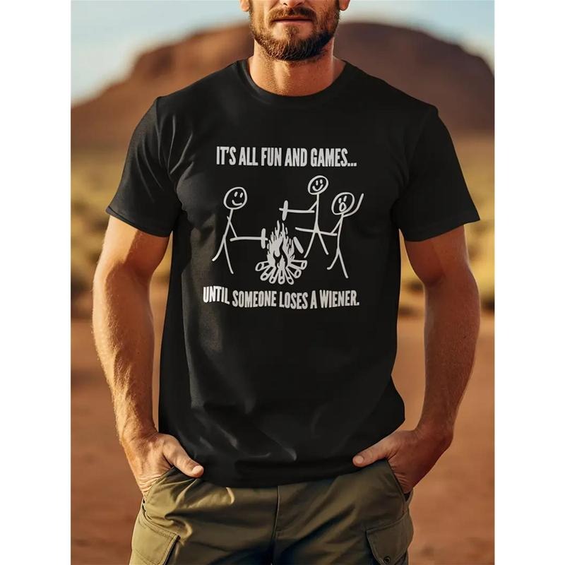 Cotton, Men's Creative Top, Casual Short Sleeve Crew Neck T-shirt, Men's Clothing For Summer Outdoor Made in...