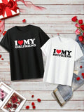 Couple Letter & Heart Print Round Neck Tee, Regular Fit Casual Short Sleeve Crew Neck T-shirt, Summer TNF for Couples,...