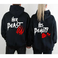 Couple Matching Hoodie Her Beast His Beauty Graphic Rose Graphic Aesthetic Women Men Long Sleeve Winter Oversize Couples...