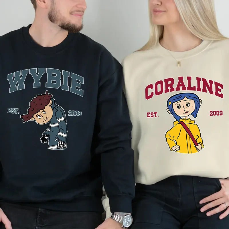 Couple Shirt, Wybie and Coraline Couple Sweatshirt, Cute Coraline T-Shirt, Valentine Movie Hoodie Shirt | RetroVerseTees.com