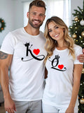 Couple'WB shield Crown & Letter Print Short Sleeve Tee, Casual Round Neck T-shirt for Daily Wear, Couple'WB shield...