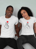 Couple'WB shield Heart Print Short Sleeve T-Shirt, Casual Street Loose Couple Tee, Couples Clothing for Daily Wear...