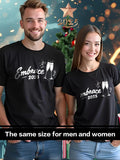 Couple'WB shield Letter & Champagne Print Short Sleeve Graphic Tee, Casual Round Neck T-shirt for Summer, Couple'WB...