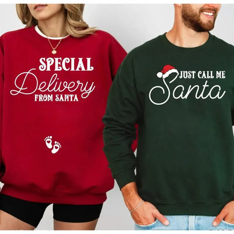 Couples Christmas Pregnancy Announcement Sweatshirt, Special Deliver From Santa, Funny Christmas Pregnancy Shirt, Couple...