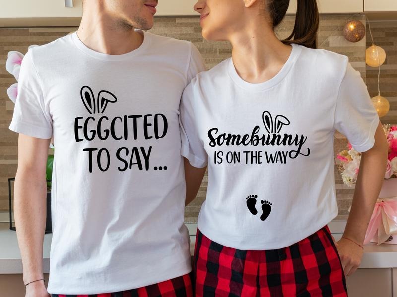 Couples Easter Pregnancy Announcement Tee, Matching Couples Shirt, New Mom Dad Gift Tee, Pregnancy Reveal Shirt, Mom Dad...