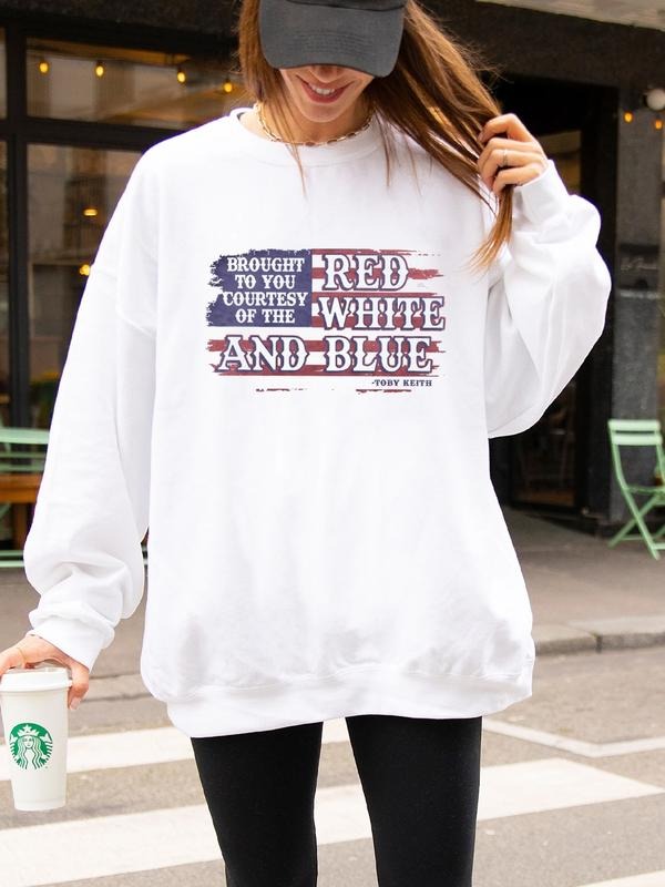 Courtesy Of The Red, White, And Blue Flag Sweatshirt Womenswear T-Shirts, Hoodie | RetroVerseTees.com