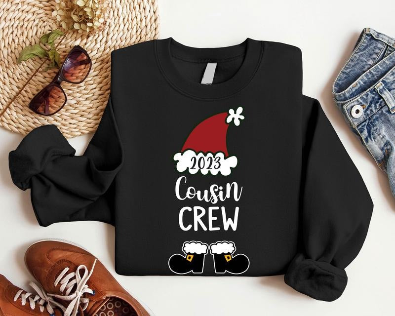 Cousin Crew 2023 Christmas Sweatshirt, Cousin Santa Hat Boot Sweater, Matching Family Xmas Hoodie, Cousin Gathering...