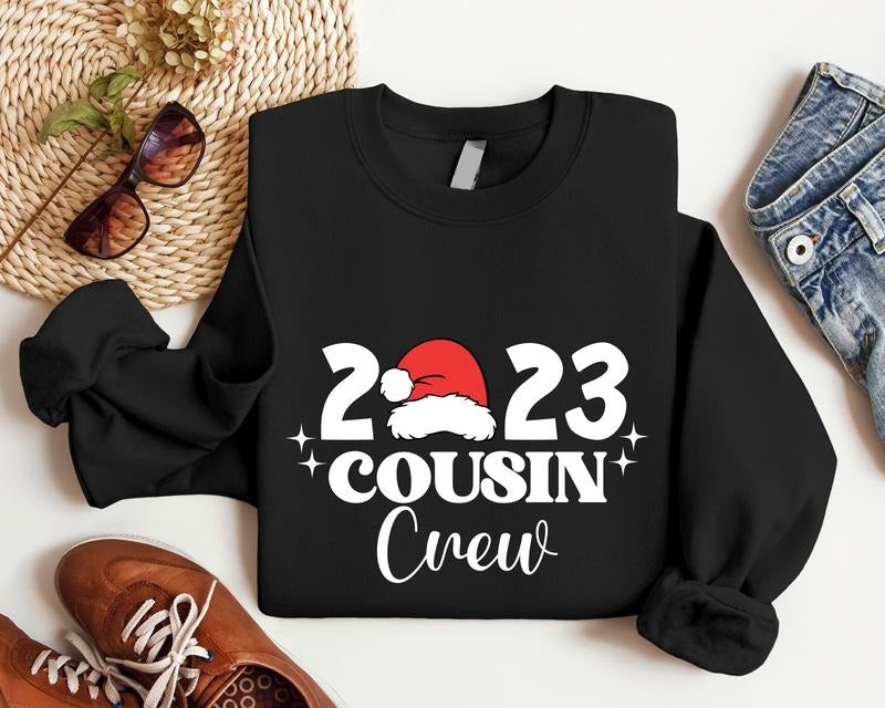 Cousin Crew 2023 Sweatshirt, Family Matching Hoodie, Cousins Group Gift Sweater, Xmas Family Gathering, Santa Hat...