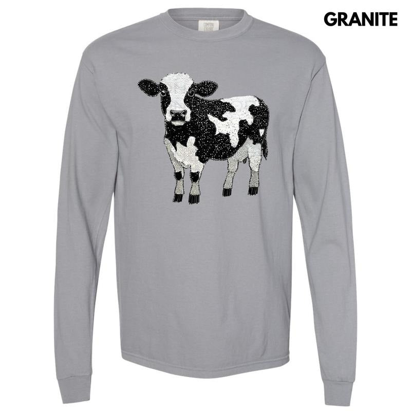 Cow Faux Rhinestone Long Sleeve Comfort Colors T-Shirt Hoodie, Sweatshirt | RetroVerseTees.com