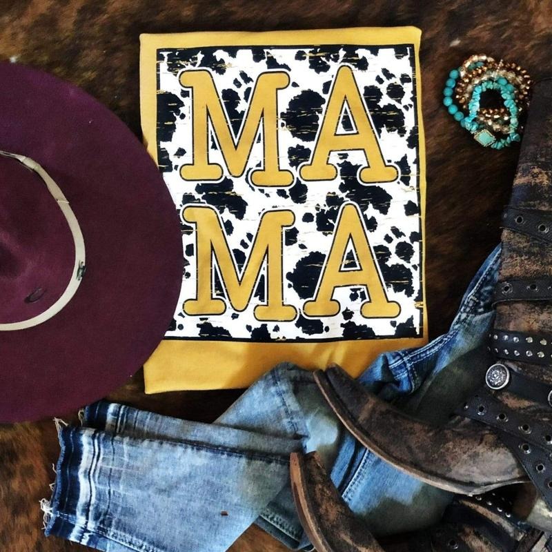 Cow Pattern Mama Graphic Tee Hoodie, Sweatshirt | RetroVerseTees.com