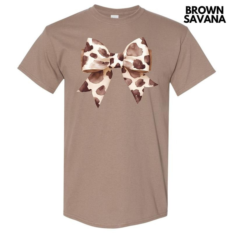 Cow Print Bow Gildan Short Sleeve T-Shirt 'NLB' Hoodie, Sweatshirt | RetroVerseTees.com