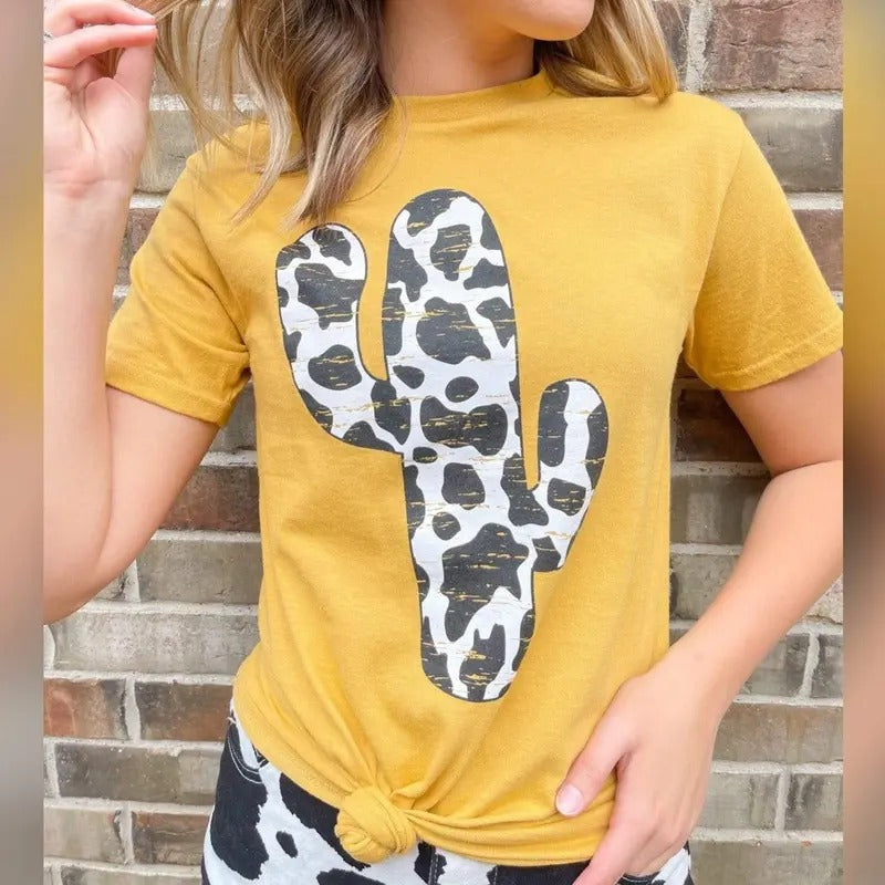 Cow Print Cactus Graphic Tee Hoodie, Sweatshirt | RetroVerseTees.com