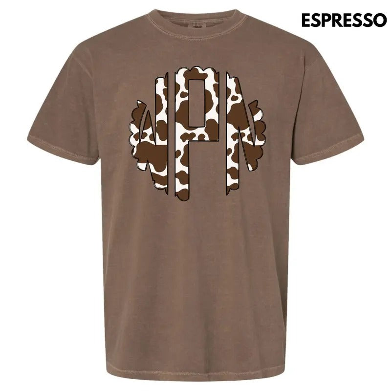 Cow Print Monogram Comfort Colors T-Shirt 'NLB' Hoodie, Sweatshirt | RetroVerseTees.com