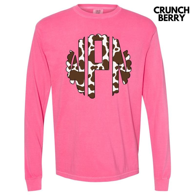 Cow Print Monogram Long Sleeve Comfort Colors T-Shirt 'NLB' Hoodie, Sweatshirt | RetroVerseTees.com
