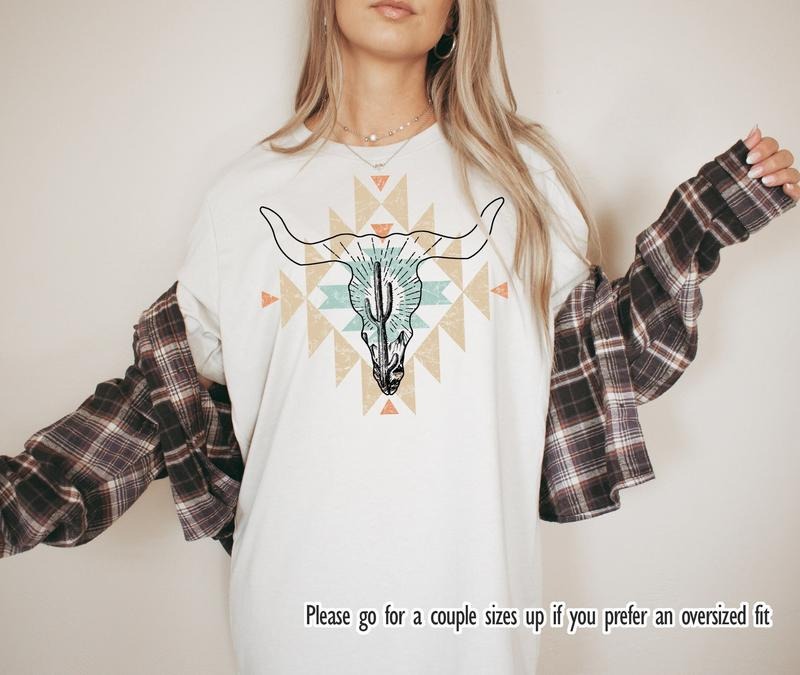 Cow Skull Desert Cactus Silhouette T Shirt Hoodie Sweater Southwest Boho Longhorn Animal Lover Shirt Buffalo Tshirts...