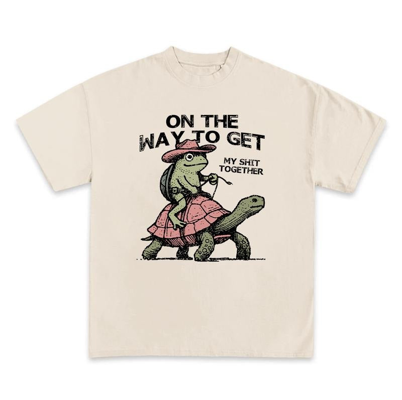 Cowboy Frog Funny Shirt, On the Way to Get My Life Together Shirt, Western Meme Animal Shirt, Frog Riding Turtle Shirt,...