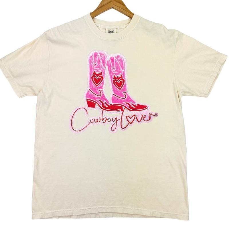 Cowboy Lover Sequin Patch Comfort Colors T-Shirt Hoodie, Sweatshirt | RetroVerseTees.com