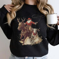 Cowboy Santa Western Roping Christmas Sweatshirt, Country Christmas Shirt, Cowgirl Gift Wrangling Santa, Unisex Long...