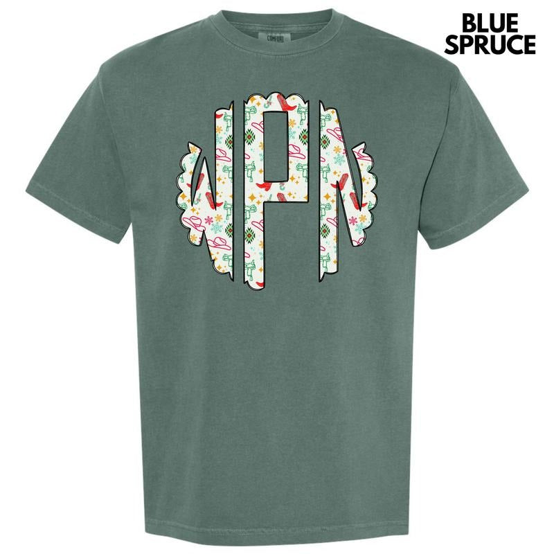 Cowgirl Christmas Monogram Comfort Colors T-Shirt 'NLB' Hoodie, Sweatshirt | RetroVerseTees.com