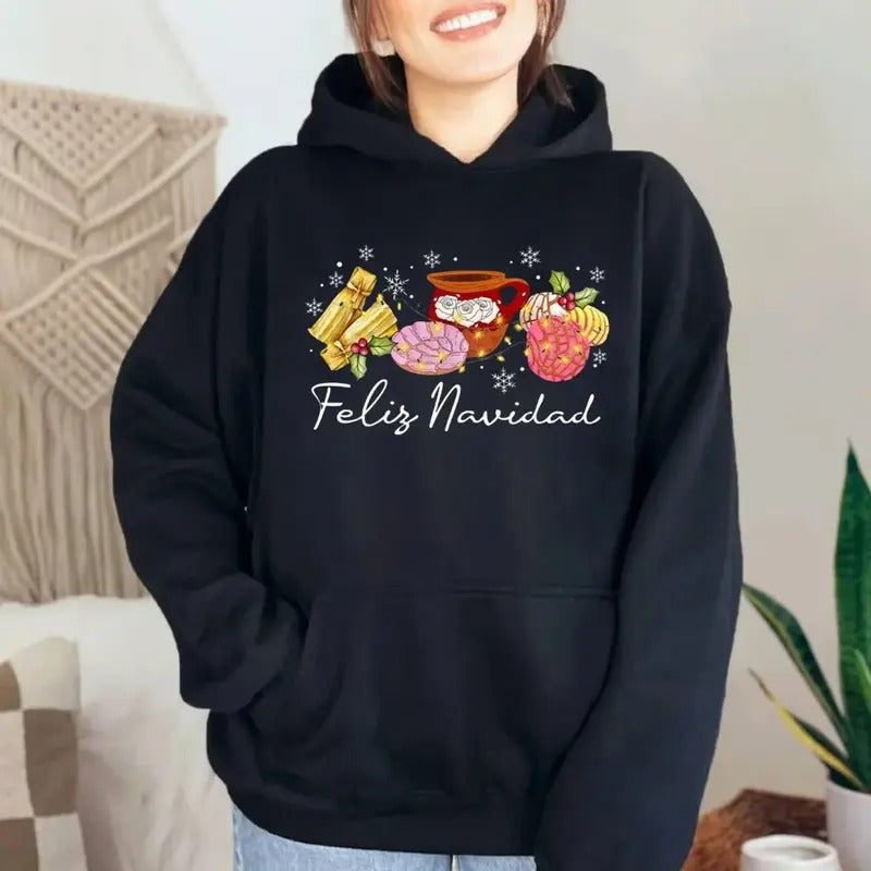 Cozy Mexican Christmas Sweater with Feliz Navidad Design, Perfect for Celebrating the Holidays with Cafecito and Pan...