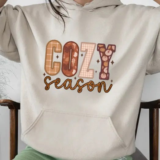 Cozy Season Feaux Ebroidered Autumn Sweatshirt Casual Comfort T-Shirts, Hoodie | RetroVerseTees.com