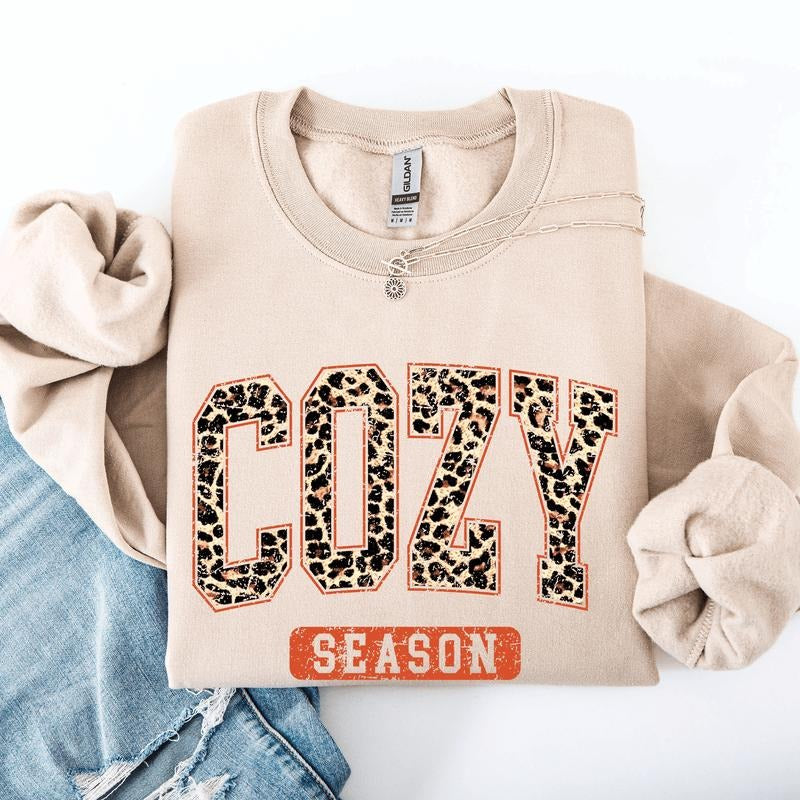 Cozy Season, Leopard Print, Halloween, Autumn, Fall Sweatshirt T-Shirts, Hoodie | RetroVerseTees.com