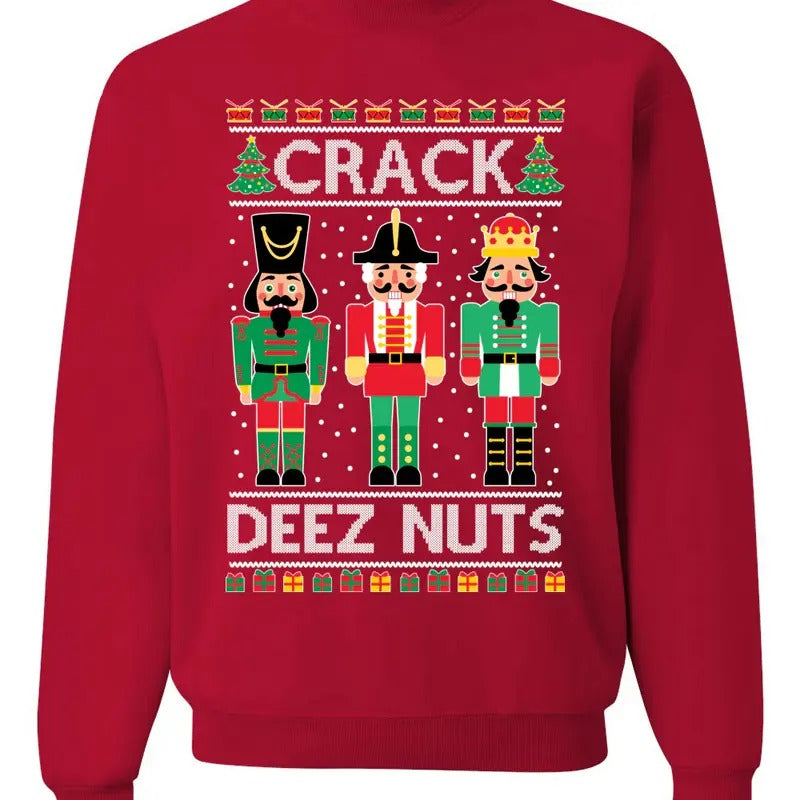 Crack Deez Nuts Meme Merry Ugly Christmas Sweater Unisex Crewneck Graphic Sweatshirt, Funny Christmas Sweatshirt...