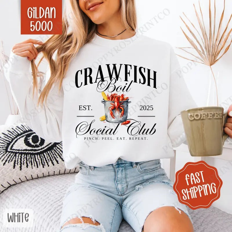 Crawfish Boil Social Club Sweatshirt, Crawfish Season Crewneck, Cute Women's Sweater T-Shirts, Hoodie | RetroVerseTees.com