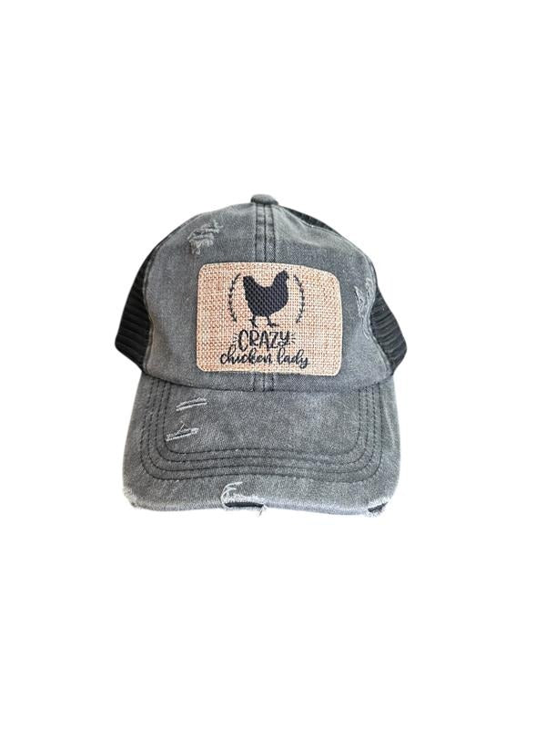 Crazy Chicken Lady Hat | Distressed Ponytail Baseball Cap | Funny Chicken Mom Gift | High Messy Bun Hat | Farm Life...