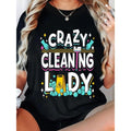 Crazy Cleaning Lady Housekeeping Housekeeper Cleaner T-Shirt Round Neck Short Sleeve T-Shirt Women'WB shield Graphic Tee...