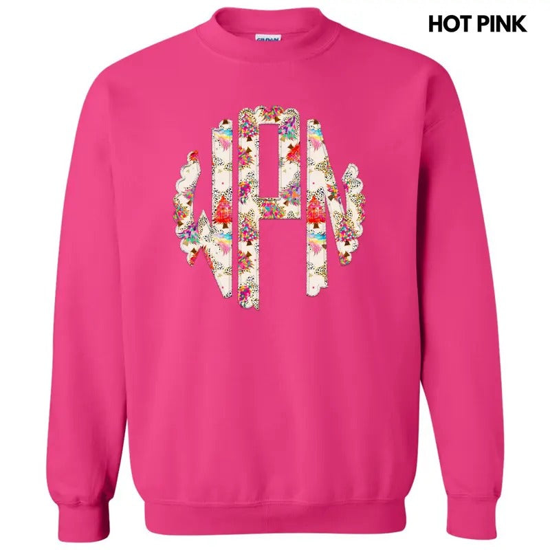 Crazy Colorful Christmas Monogram Sweatshirt 'NLB' T-Shirts, Hoodie | RetroVerseTees.com