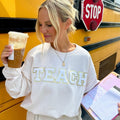 Cream & White 'Teach' Letter Patch Sweatshirt T-Shirts, Hoodie | RetroVerseTees.com