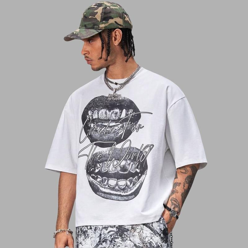 Create For The World Graphic Tee Hip Hop Oversized Aesthetic Y2k Clothing Streetwear T-Shirt Graphic Tee for Men Women...