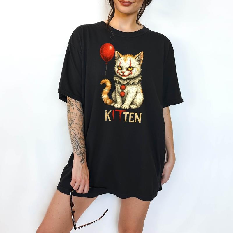 Creepy Kitten - T-Shirt, Unisex T-Shirt, Funny Tee, Comfortable Shirt,  Hallowen Theme Hoodie, Sweatshirt