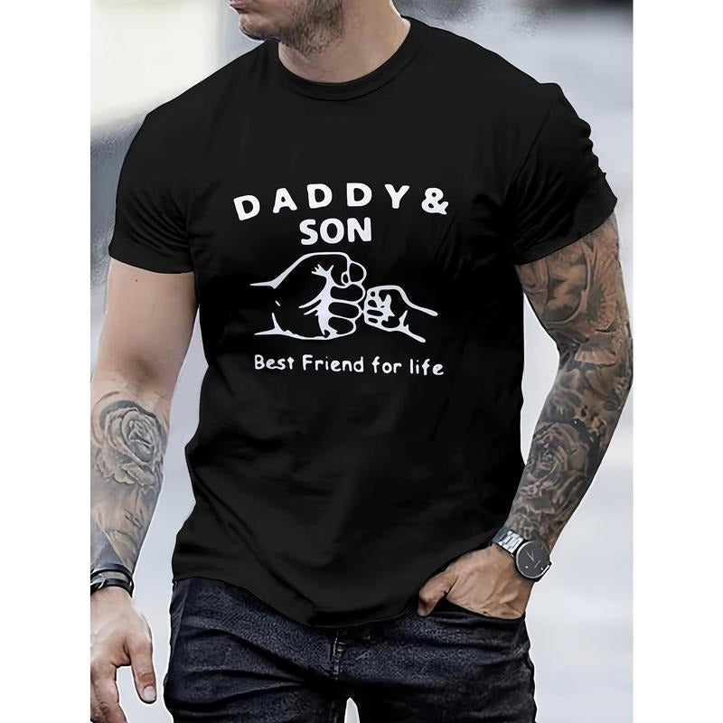 Crew Neck Daddy & Son Print Men's Fashionable Summer Short Sleeve Sports T-shirt, Comfortable And Versatile Made in USA...
