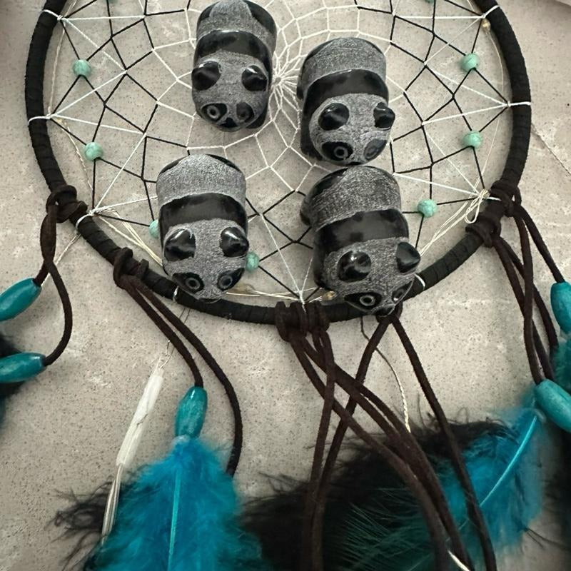 Crystal Figures Decorated with Panda Motif and Blue Feathers on a Dreamcatcher Design T-Shirts, Hoodie, Sweatshirt