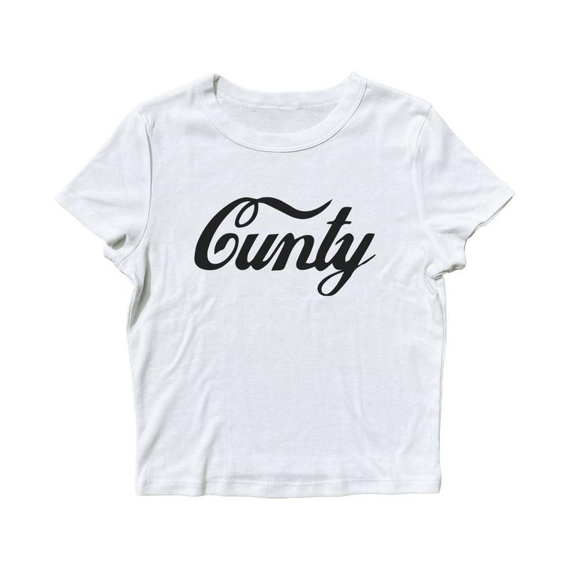 Cunty Baby Tee, Graphic Print Crewneck Crop Baby Tee, Casual Street Short Sleeve T-Shirt, 2024 Comfort Womensware Cotton...