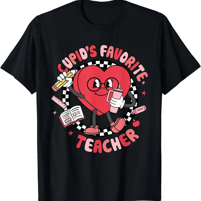 Cupid's Favorite Teacher Cute Heart Valentines Day Women Kid T-Shirt Hoodie, Sweatshirt | RetroVerseTees.com