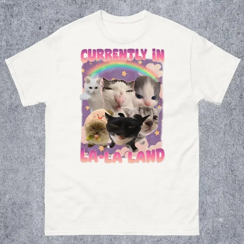 Currently in La-La Land Funny Cat Meme Tee Shirt, Cringe T-shirt, Ugly Shirts Hoodie, Sweatshirt | RetroVerseTees.com
